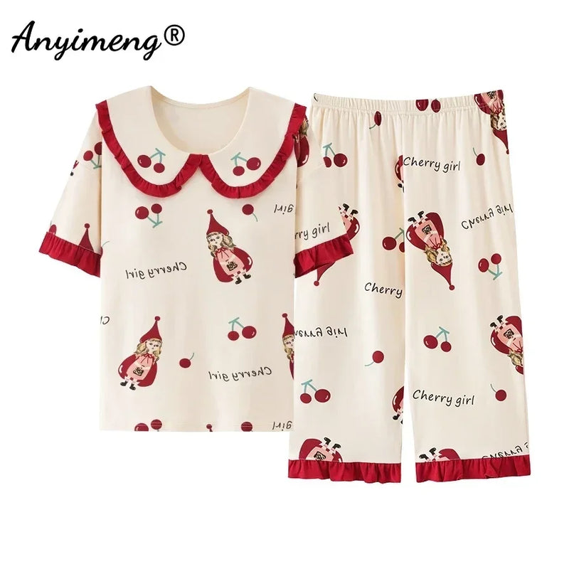 Summer Capris Pajamas Cute Cartoon Print for Women | SAMAG