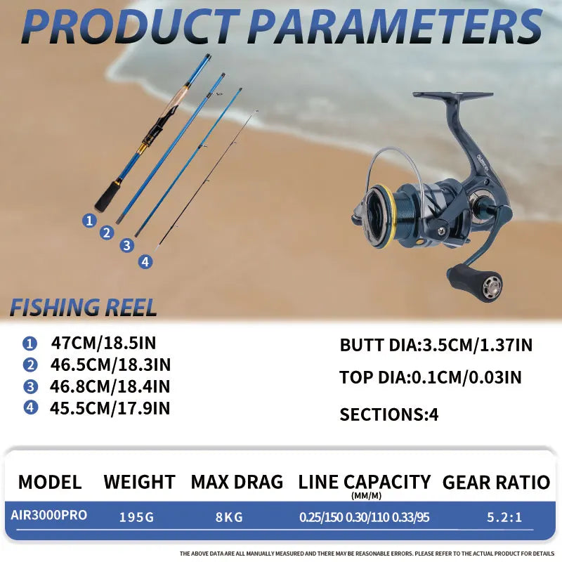 DEUKIO 4/5 Sections Fishing Rod Combo Carbon Fishing Rod and 3000 Series Carbon Body Spinning Reel Set Pesca Fishing Tackle