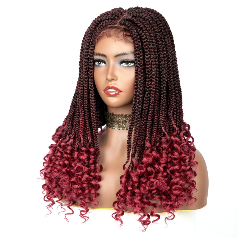 Synthetic Braided Wigs Lace Front Wigs Curly Ends Box Braided 4x4 Lace Wig with Baby Hair for Black Women Afro Wig 18 Inches