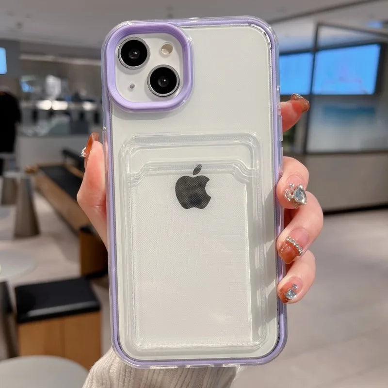 Simple Fashion Card Pocket Bag Colorful Bumper Phone Case For iPhone 16 17 Pro Max 15 14 13 12 11 16 Plus Air Clear Back Cover