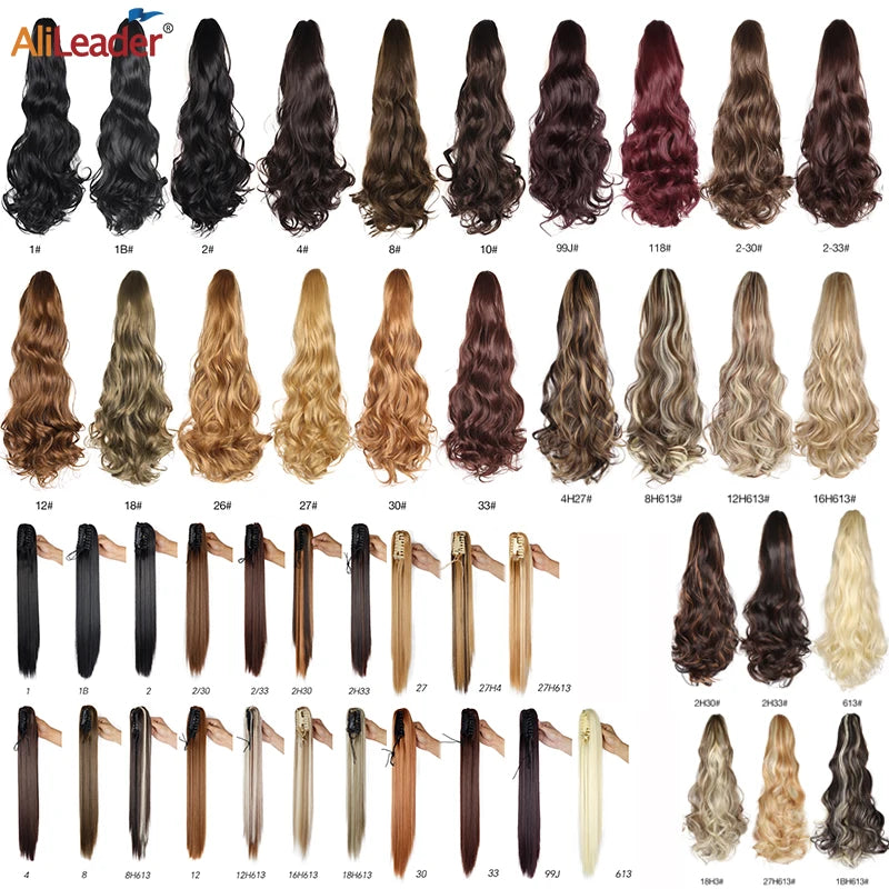 Synthetic Claw Clip On Ponytail Extension 22Inch Long Straight Wavy Ponytail Hair Ponytail With Claw Clip On Ponytail For Women
