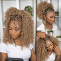 Premium Honey Blonde Highlight Human Hair Crochet Extensions Kinky Curly Deep Burmese Curl Pattern Feather Braids Pre Separated Miracle Knots Invisible Knotless Lightweight Soft Natural Looking Boho Hair
