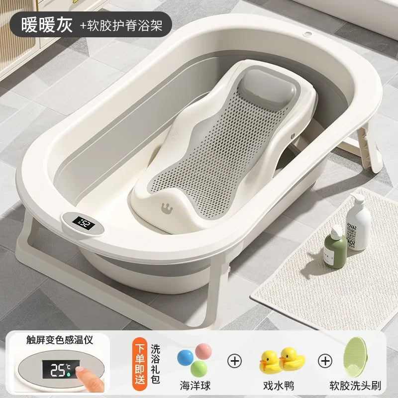 Foldable Baby Bathtub Large Portable Infant Bath Tub for Newborns Toddlers, Sitting Reclining Home Use Kids Bathing Supplies