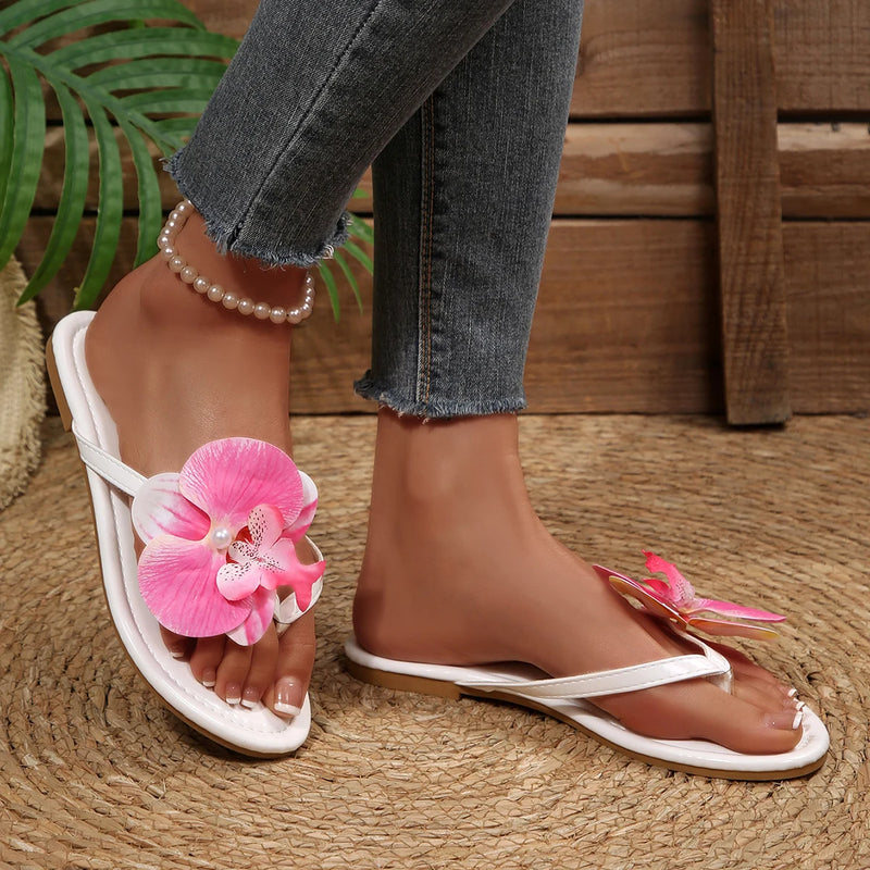 Women's 2026 New Resort Style Lightweight Non-slip Casual Flip-flops Summer Floral Decoration Comfortable Non-slip Flip-flops