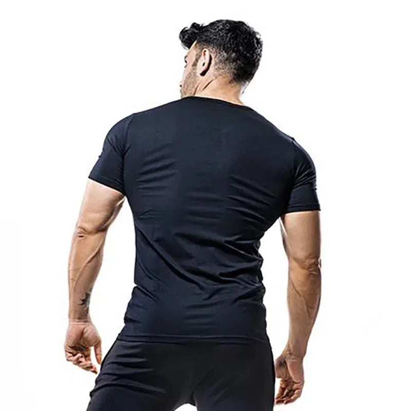 Summer Men Gym Bodybuilding Casual Short Sleeve Compression V-neck  Cotton Breathable Basketball Training  Pumping iron T-shirts