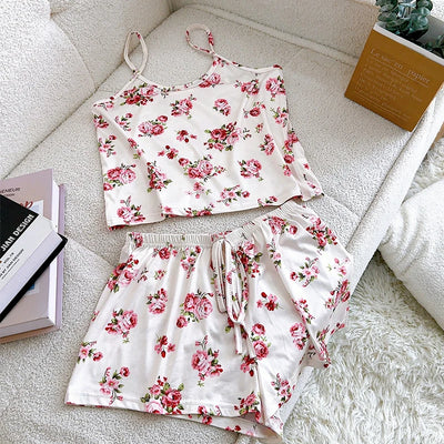 FINETOO Satin Pajama Set for Women Sleepwear Sexy Strap | SAMAG