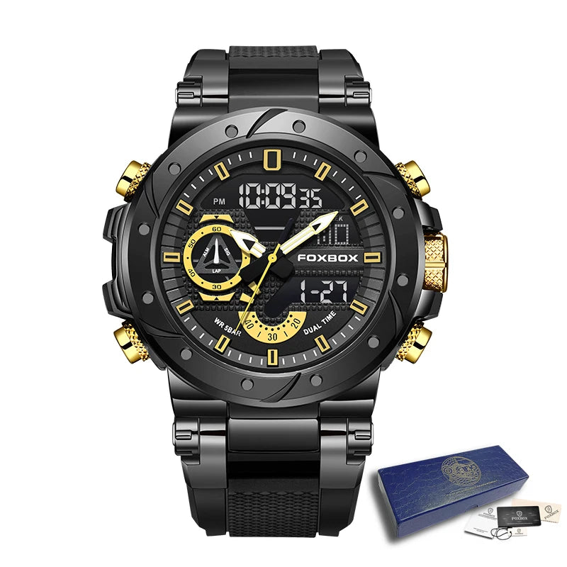 FOXBOX Top Brand Watches Luxury Men Quartz Waterproof Digital Wristwatch Fashion Military Mens Watch Luminous Clock Reloj Hombre
