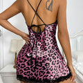 Lace Trim Leopard Nightdress V Neck Backless Side Split | SAMAG