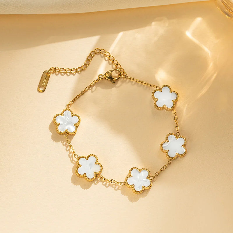 Classic Luxury Stainless Steel Bracelet Ladies Adjustable Five Flower Bracelets for Women New Fashion Party Jewelry Gifts Clover