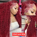 30 38 40 Inch 99J Burgundy Deep Wave Human Hair Wig 13x6 HD Transparent Lace Frontal Wig 200 Density Colored Human Hair Wig Pre Plucked For Women