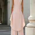 Sleeveless High Neck Jumpsuit With Asymmetric Draped Overlay Wide Leg Culottes Elegant Formal Evening Wear For Women