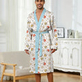 Men's lightweight quick-drying pajama bathrobe - 3D digital printing, non-fading design, stand-up collar and adjustable waistban
