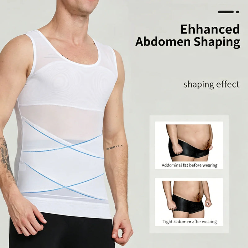Men Compression Shirts for Men Shapewear Chest Abdomen Control Body Shaper Slimming Undershirt Workout Vest Tank Top