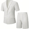 Men's Light Business Short Sleeved Suit Summer British Style Solid Male Outfit Slim Breathable Business Wedding Man 2-piece Suit