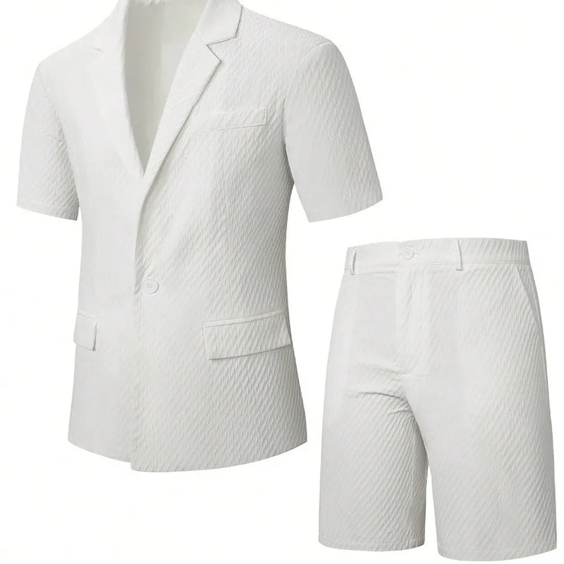 Men's Light Business Short Sleeved Suit Summer British Style Solid Male Outfit Slim Breathable Business Wedding Man 2-piece Suit