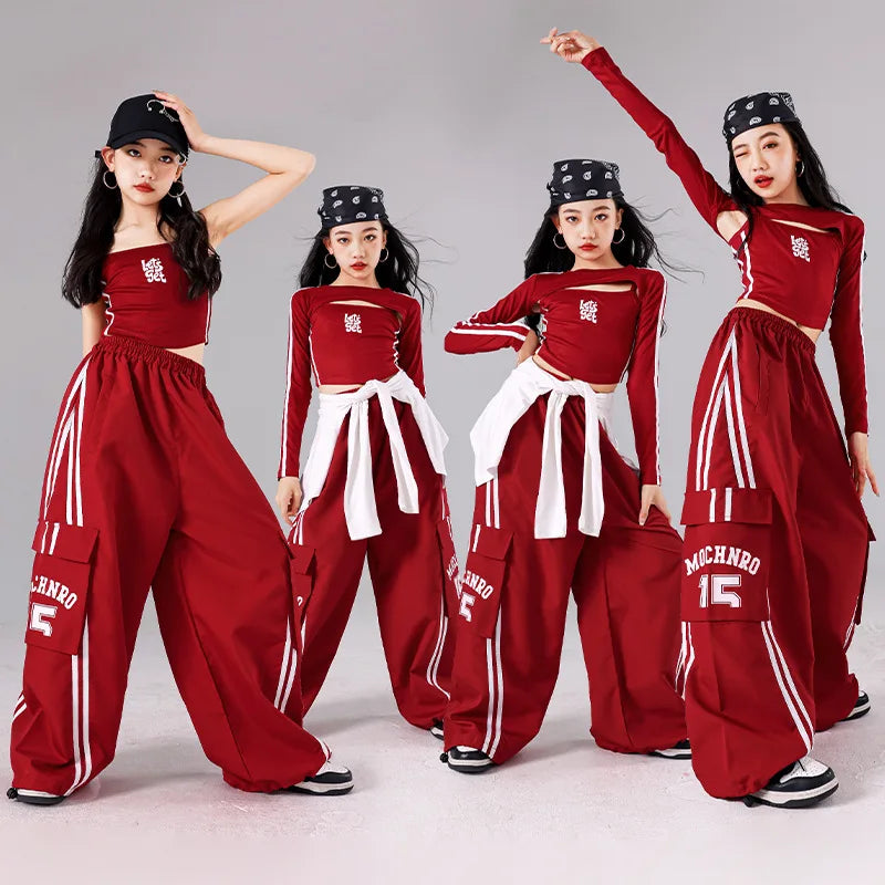 Girls K - pop Crop Top Joggers Cargo Pants Children Hip Hop - View 2 | SAMAG