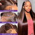 30 40 46 Inch Bone Straight Chocolate Brown13x6 HD Lace Front Human Hair Wigs Pre Plucked Dark Brown 13x4 HD Lace Frontal Wig For Women