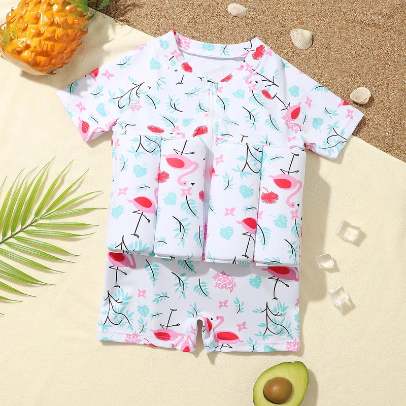 Children's Buoyancy Swimsuit Cartoon Print Swimwear Kid One-Piece Floating Rash Guards Bathing Clothes Boys Girls Swimming Suits