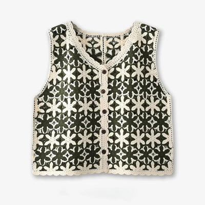 Floral Crochet Waistcoat Top for Women Sheer Open - knit | SAMAG