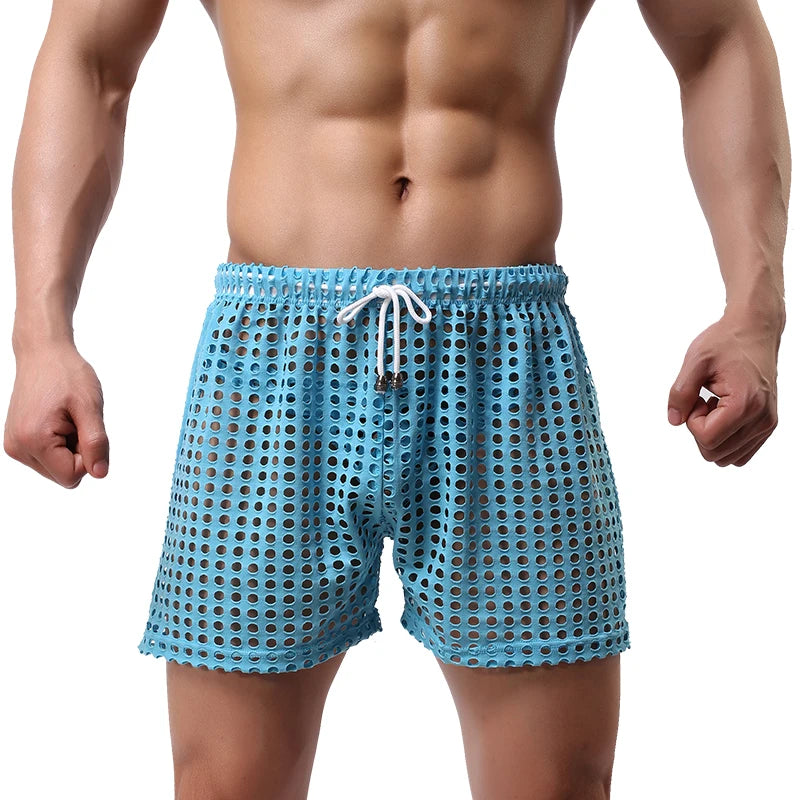WOXUAN Men's Hollow Boxers New Fashion Loose Sexy Mesh Hollow Pants Comfortable Breathable Sexy Mesh Pants Quick Dry Underwear
