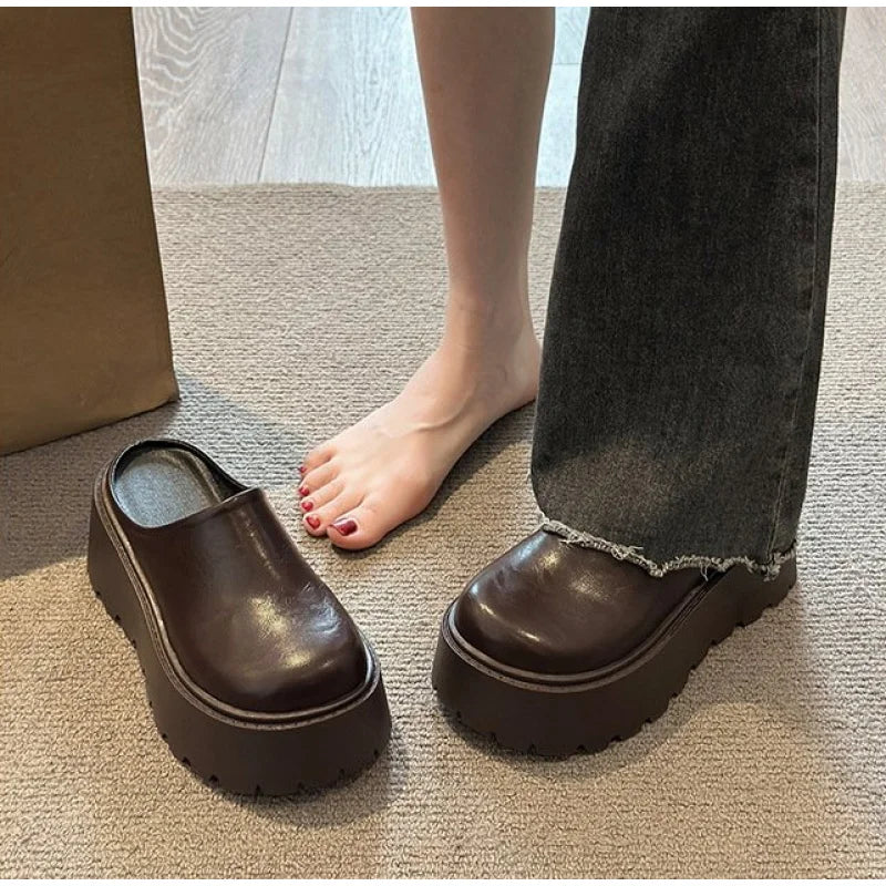 2026 New Retro Mules Platform Chunky Sole Height Increasing Slip-On Comfortable Non-Slip Daily Commute Office Street Style