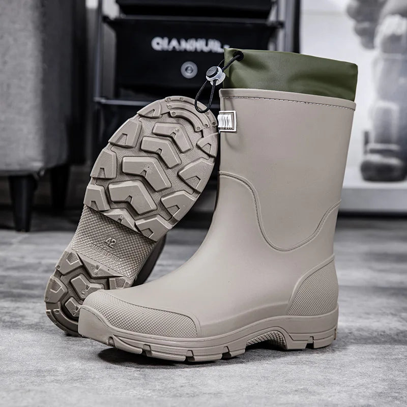 Thick-soled wear-resistant rubber shoes for men and women, mid-calf waterproof anti-slip fishing construction site rain boots