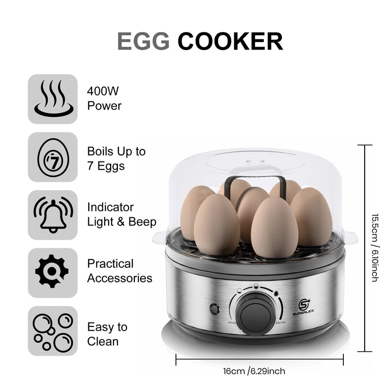 SUPERLEX 400W Power EGG COOKER with Large Capital Boils Up to 7 Eggs Smart Power Off Easy to Clean and Better Safeter For Family
