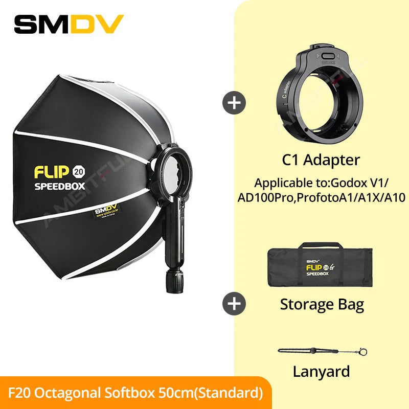 SMDV Flip 20 24 28 Quickly Release Parabolic Out Door Softbox for A1 Godox V1 AD100PRO V860II AD200 Flash Soft Box