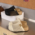 Women Closed Toe Crochet Mesh Hollow Out Wedge Mid Chunky Heel Mules Sandals Slides Casual Summer Daily Slippers Shoes for Women