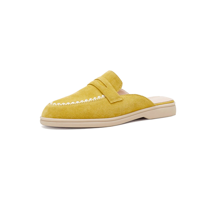 New Genuine Leather Cowhide Women Mules,Round Toe Slip-on Women Slippers,Flats Women Shoes