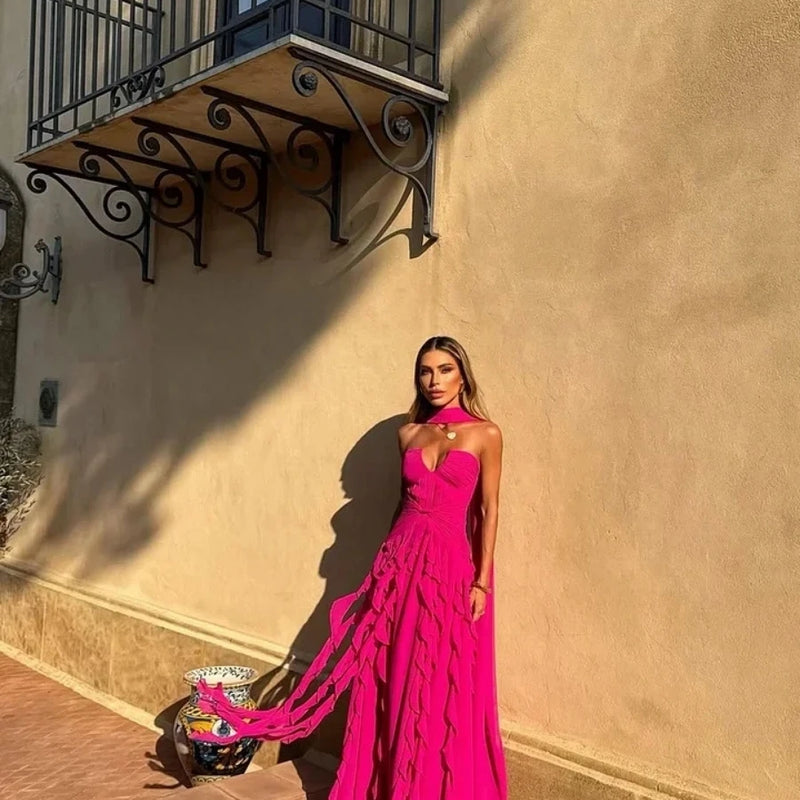 Halter Long Train Evening Gown Sweetheart Multi Layer | SAMAG