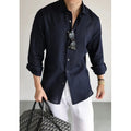 Men's Linen Shirt Cotton Blend Long Sleeve Button Down | SAMAG