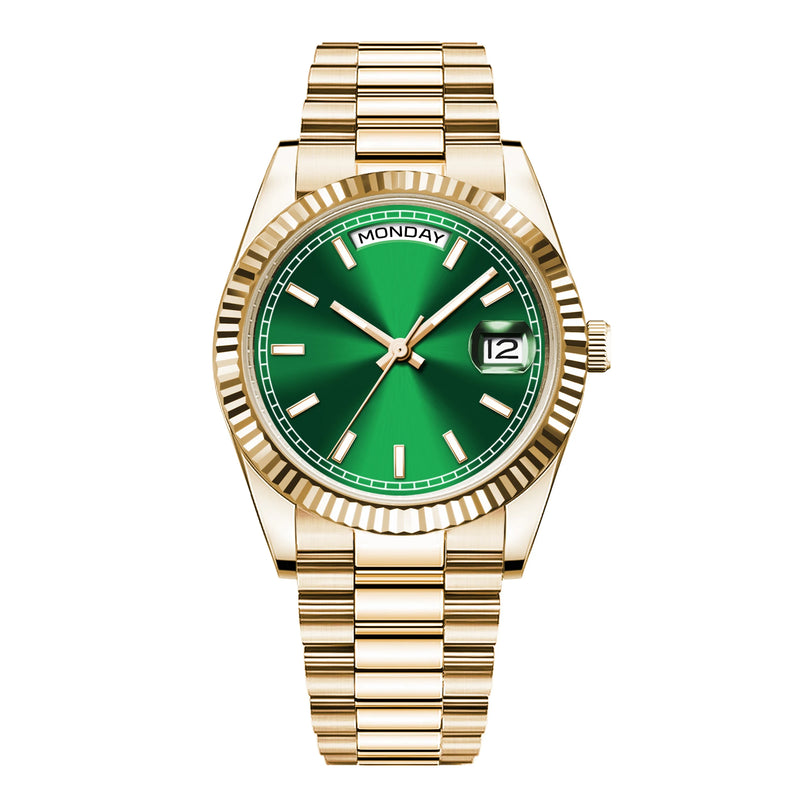 CORGEUT NH36 Mechanical Men's Watch Date of the Week Show President Chain Strap Steel Case Watch Threaded Arc Bezel Waterp