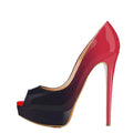 Women Stilettos Sexy Pumps 14cm Extremely Platform Peep Toe High Heels Patent Leather Party Nighclub Dress Red Wedding Shoes