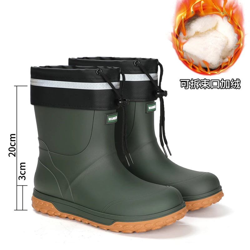 Men's Fashion Rain Boots High Quality Anti-Slip Waterproof Shoes Thick Bottom Wear-Resistant Outdoor Drawstring Work Rubber Shoe