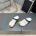 2026 New Arrival Women Mule Clogs Buckle Strap Spliced Leather Flat Backless Slip‑On Casual Slippers--wy87