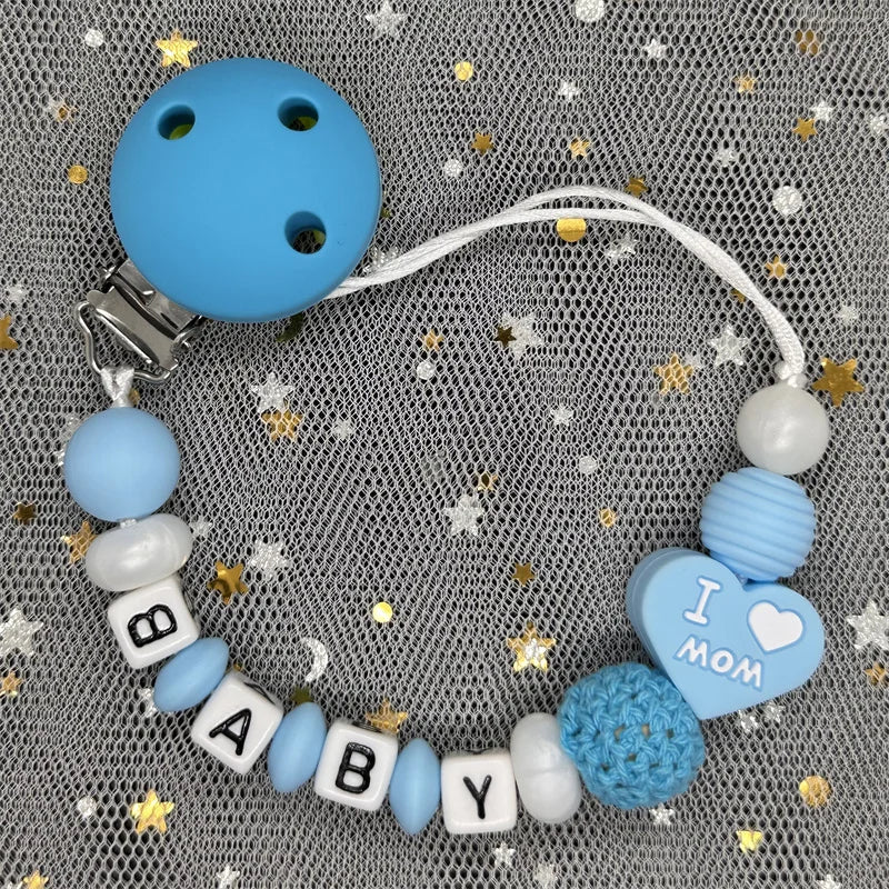 Free Custom Personalized Name Pacifier Clips Handmade Beech Wood Chain Silicone Crown Holder Soother Baby Teething Toy Chew Gift