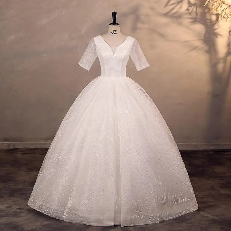 Wedding Dress Shiny Classic Boat Neck Bridal Party Gown - View 13 | SAMAG