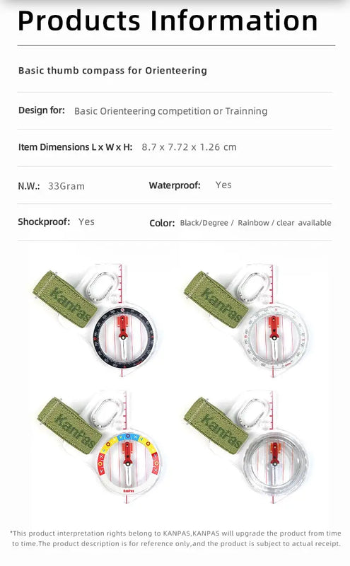 KANPAS Basic and Beginner's Orienteering thumb compass, Orienteering Primary Compass, MA-40-FS, Durable Sport Compass