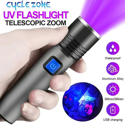 395nm UV Flashlight Zoomable Blacklight USB Rechargeable | SAMAG