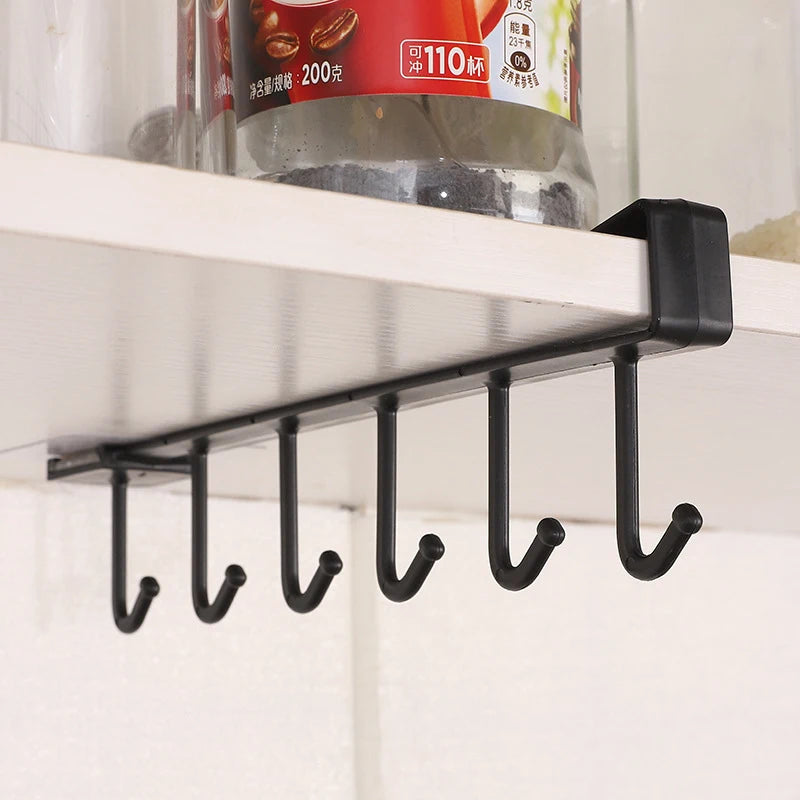 6 Hooks Storage Shelf Plastic Under Shelves Hanging Rack Utensils Holder Wardrobe Kitchen Bathroom Organizer - View 8 | SAMAG