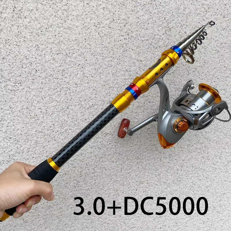 Fishing Rod and Reel Set 1.8-3.6m Carbon Telescopic Fishing Rod Pole with Metal Spool Spinning Reel Saltwater Freshwater Kits