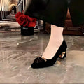 Luxury Metal Buckle Women's Suede Pointed Toe Chunky Mid Heel Elegant Office Dress Shoes Designer Wedding Party Heels 2026