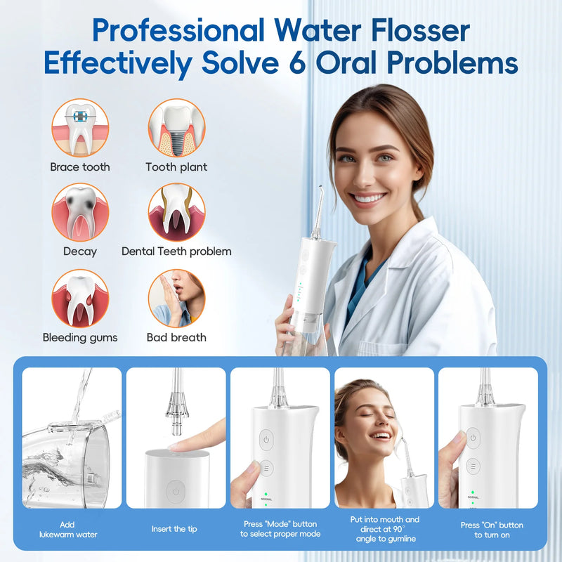 New Water Floss F29/D52 Portable Water Flosser USB Rechargeable Oral Water Jet Pick Flosser 4 Jet Tip Teeth Cleaner