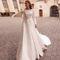 Elegant A Line Women's O Neck Appliques Wedding Dresses | SAMAG