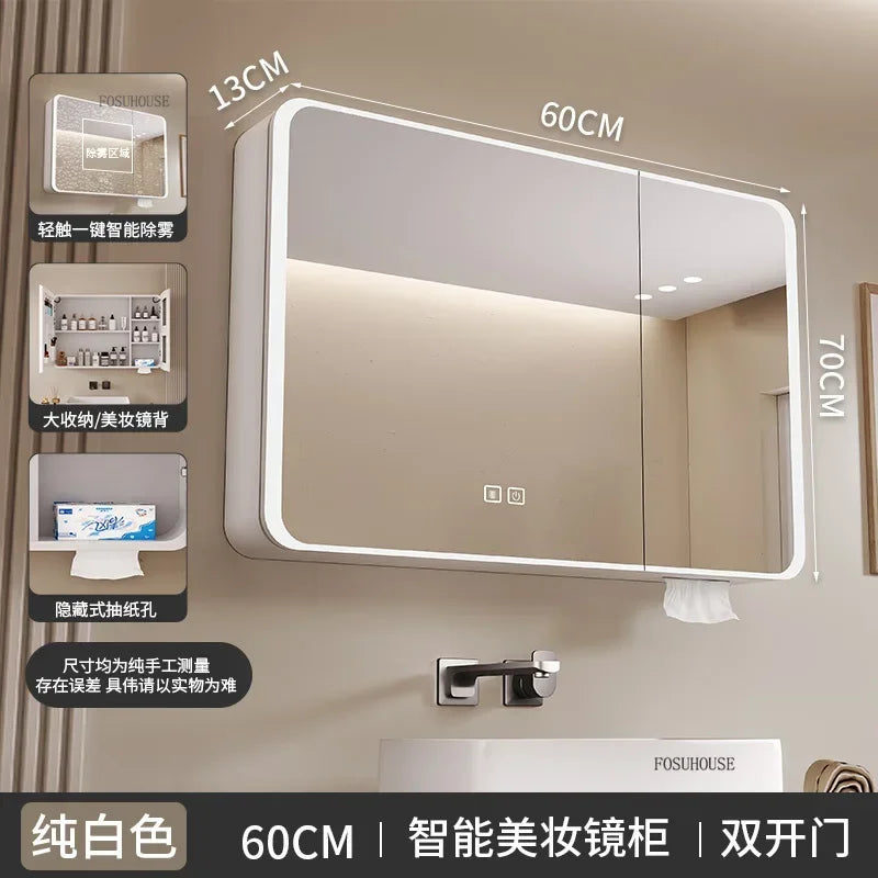 Minimalist Modern Arc-shaped Smart Bathroom Mirror Cabinets Home Furniture Wall-mounted Bathroom Mirror Cabinet with Lighting b
