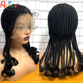 Full Lace Cornrow Braided Wig with Wavy Ends 18in Synthetic Braided Lace Wig with Baby Hair Knotless Braids Wigs for Black Women