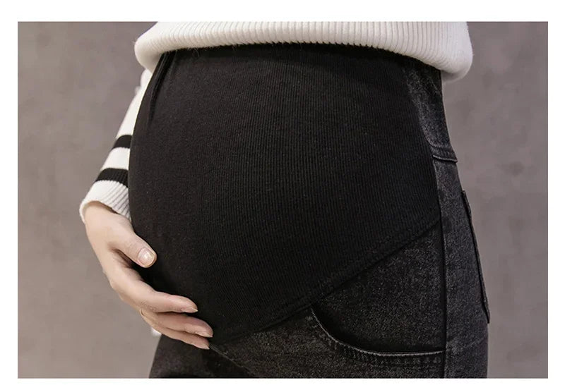 Maternity Pregnancy Skinny Trousers Jeans Pants Elastic Pregnant Women's Feet Stomach Lift  Stretch Denim