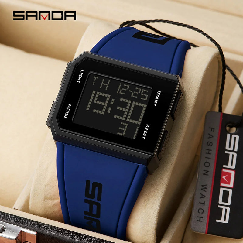 SANDA New Mens Watch Led Digital Display Date Wristwatch Square Dial Chronograph Man Sport Outdoor Electronic Watches