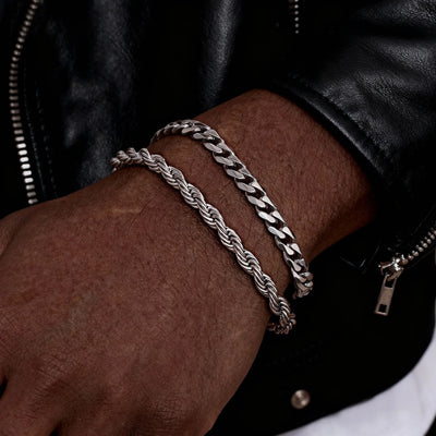 2pcs Men's Chain Bracelets, Stainless Steel Silver Gold Black Color Twist Rope Wristband, Trendy Cuban Link Gift | SAMAG